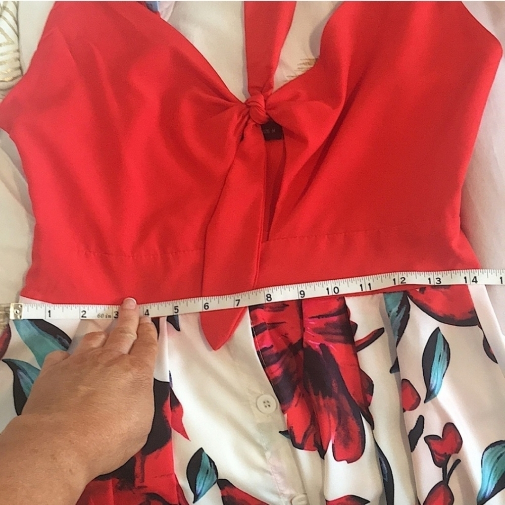 Tie Front V Neck Cami Floral Print Spaghetti Strap Button Down A-Line Ma… - Picture 8 of 12